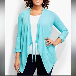 Talbots Women’s Blue Long Sleeve Tie Drape Open Front Cardigan